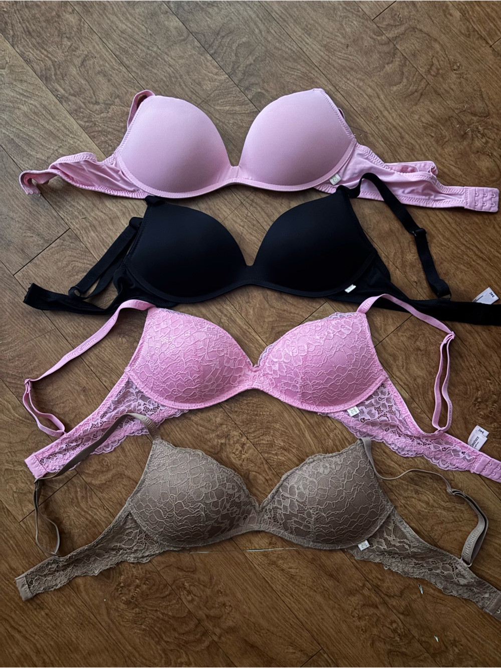 Juicy Couture Bras in Light Pink, Black, Pink Lace, Taupe, and White